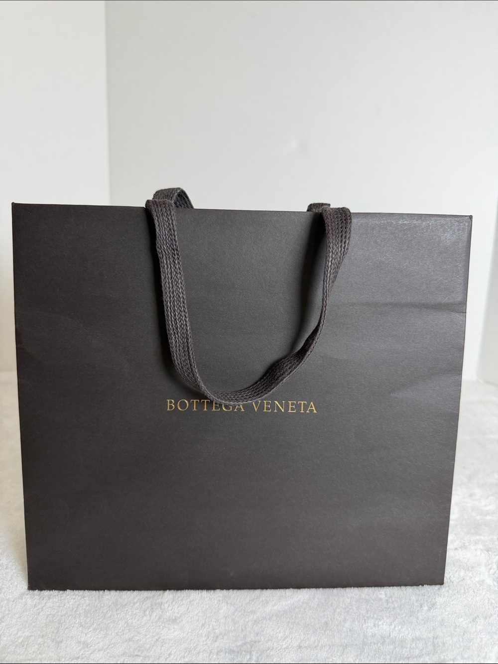 Bottega Veneta Dark Brown Paper Shopping Bag with Gold Logo Size Small